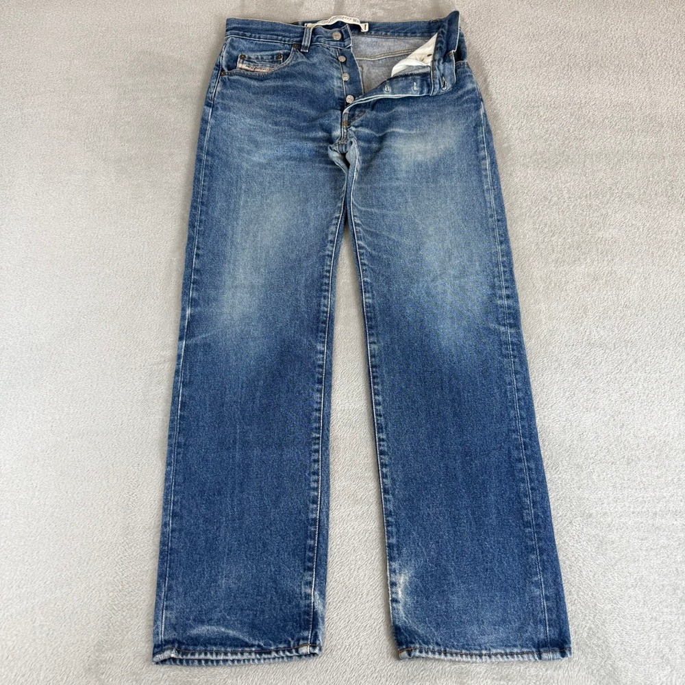 Diesel Keetar Straight Jeans Mens 32x32 Blue Denim Distressed Button Fly Italy